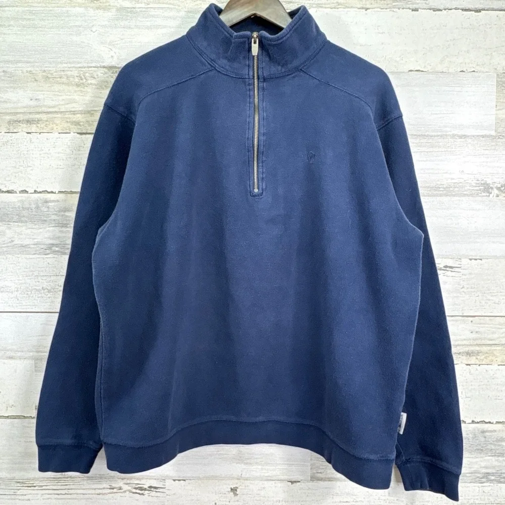 Wolverine Mens Navy‎ Blue 100% Cotton Quarter Zip Sweatshirt Mock Neck Large